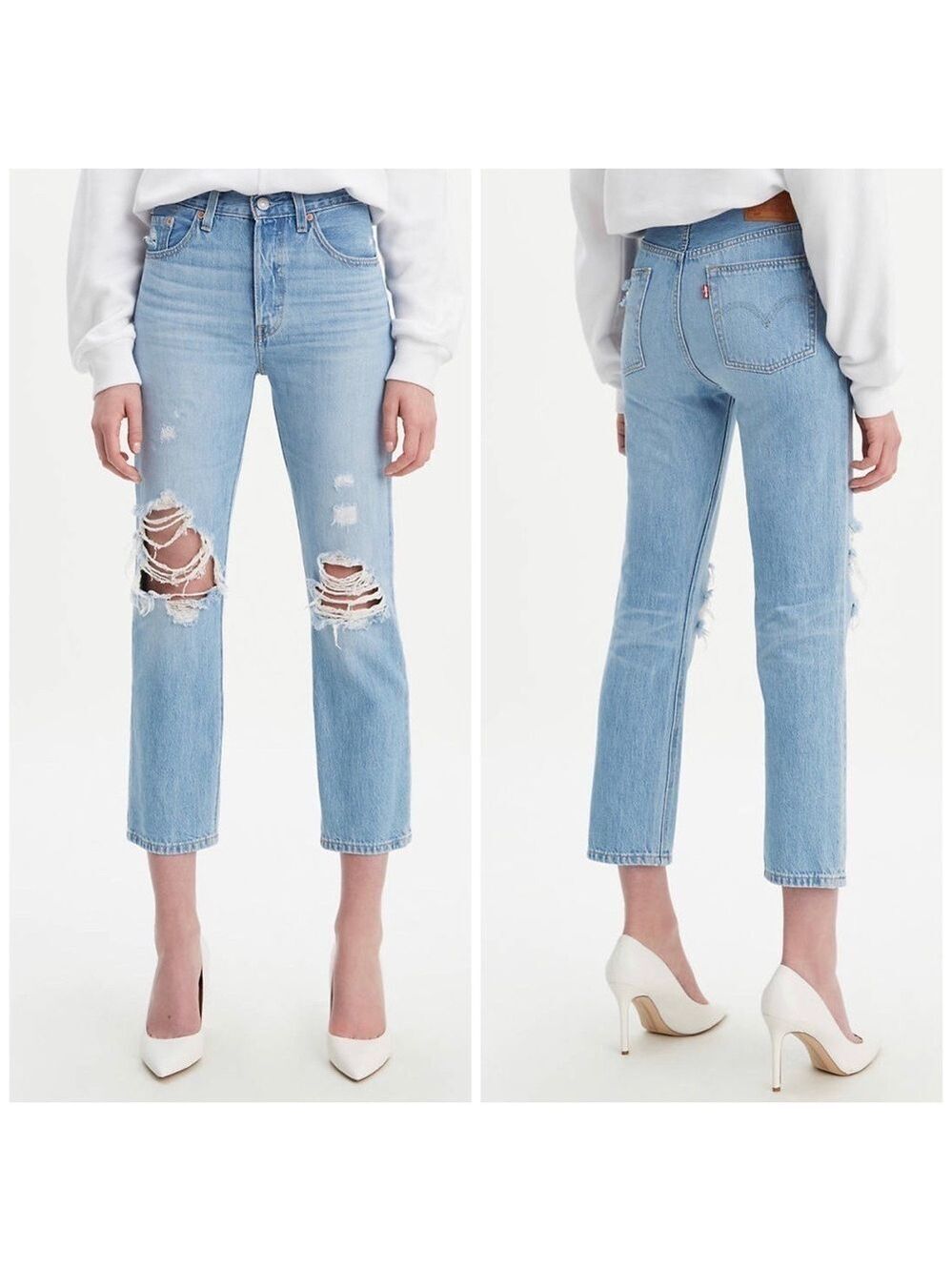 Levi’s 501 Straight Leg Cropped Ankle Length Distressed Non-Stretch Denim Jeans